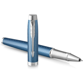 Parker IM stylo roller | Bleu gris Premium avec attributs chromés